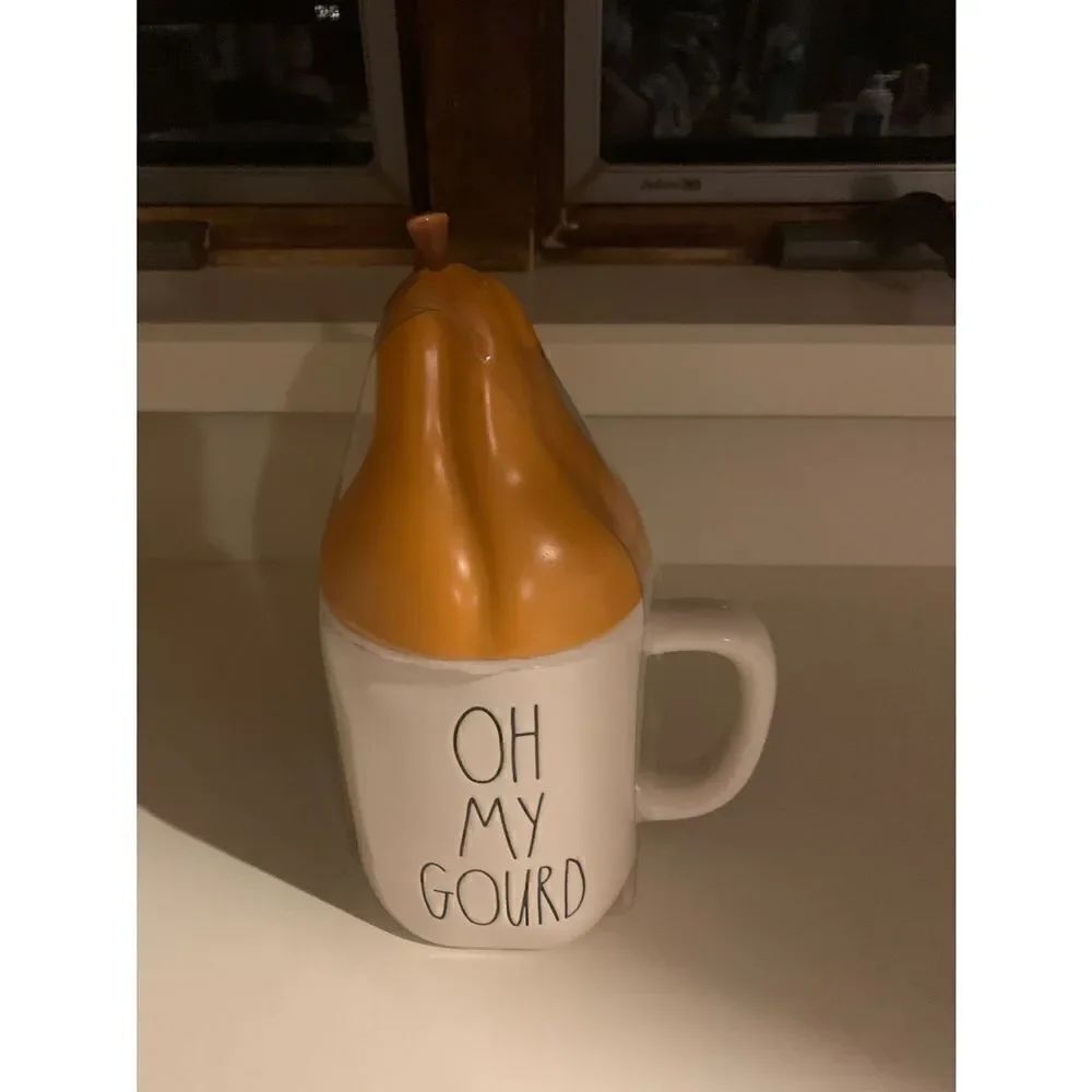 Rae Dunn Ceramic Fall Mug with Topper- Oh My Gourd-